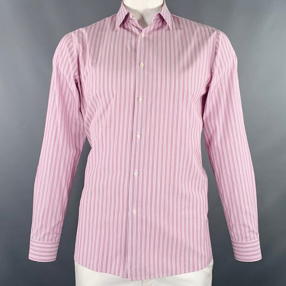 HUGO BOSS Size L Purple White Stripe Cotton Long Sleeve Shirt